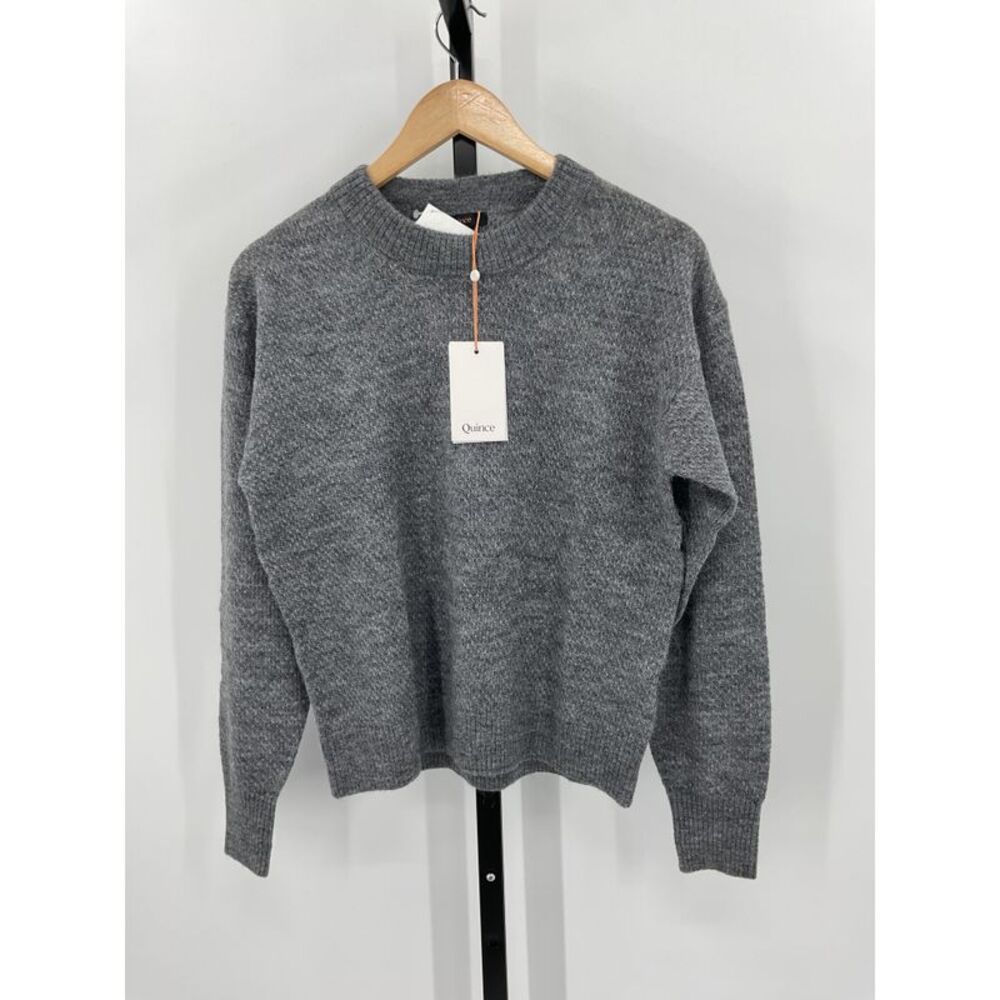 Quince Women's Baby Alpaca-Wool Diamond Stitch Crew Charcoal Gray M